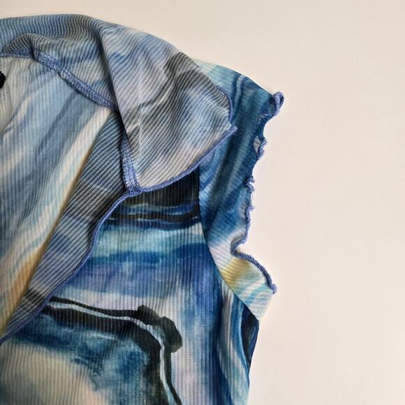 Urban Outfitters Blue Yellow Marble Print Geneva Sheer Mesh Crop Top size XS - Picture 6 of 7